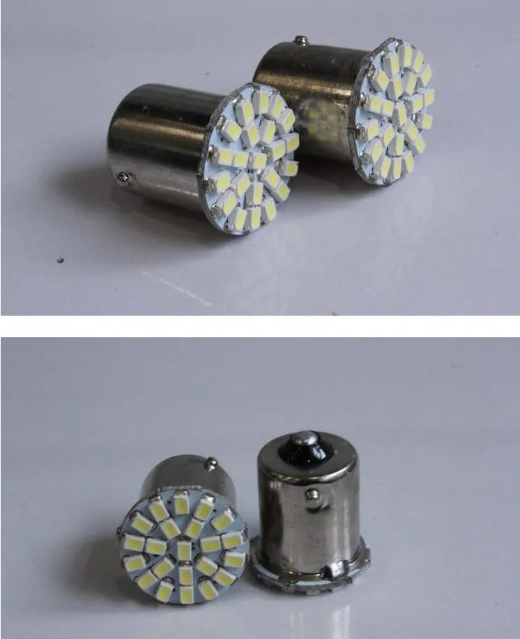 1156 1157 automotive LED bulb with 22 white LEDs for brake and turn signals.