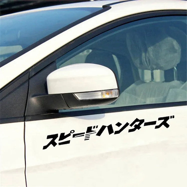 JDM speed hunting car sticker measuring 35cm by 4cm in black and silver white PET material