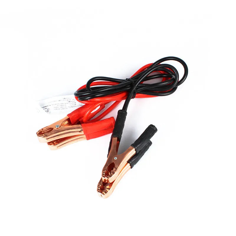 Car battery clip emergency kit with black and red clips, 2 metre PVC copper cables, and OPP storage bag