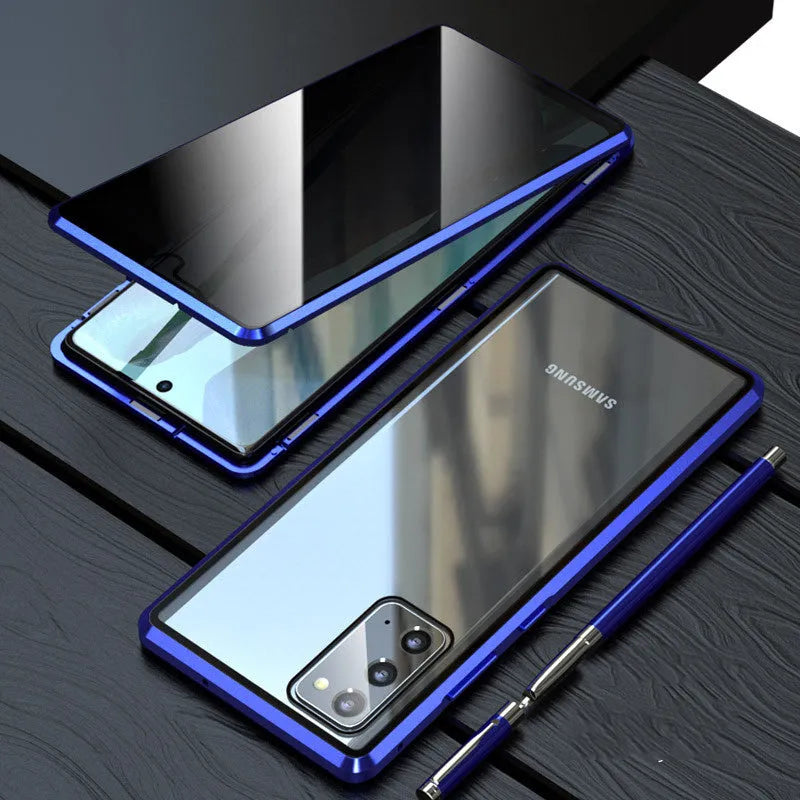 Samsung metal tempered glass anti-drop magnetic flip phone case in black with anti-peep feature
