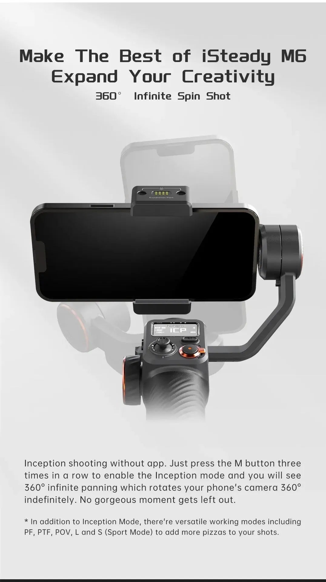 Black AI face tracking fill light and three-axis camera stabiliser kit with tripod