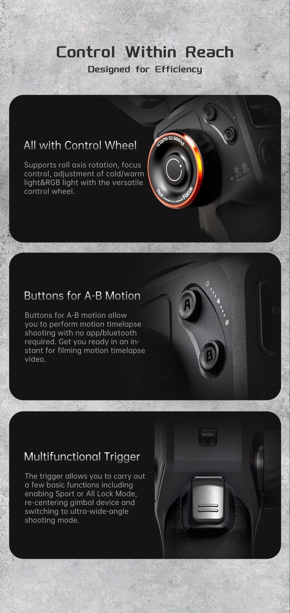 Black AI face tracking fill light and three-axis camera stabiliser kit with tripod