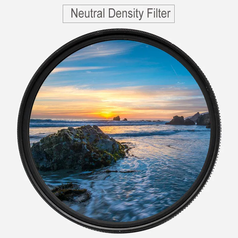 Redcircle ND8 neutral density camera filter with silver aviation aluminium frame on a camera lens.