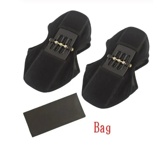Adjustable spring knee brace support for mountaineering and sports, shown in black with breathable fabric.
