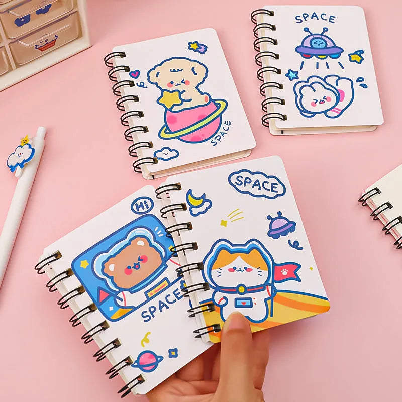 Astronaut series flipped pocket notebook in 10.5 by 8 cm size showing four cover colour options.