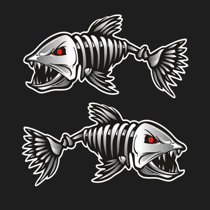Reflective horror skeleton shark fishing expert bumper sticker in three size options
