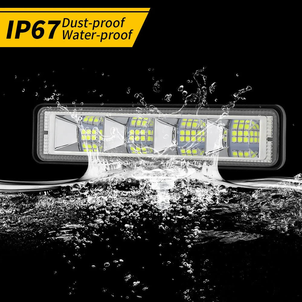 Four white aluminium LED work lights with IP67 rating, suitable for automotive and off-road use.