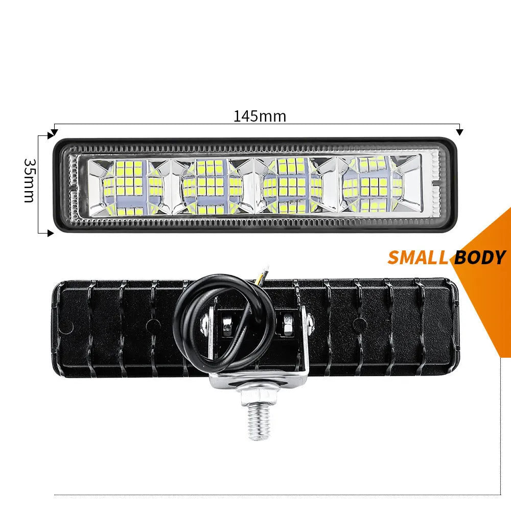 Four white aluminium LED work lights with IP67 rating, suitable for automotive and off-road use.