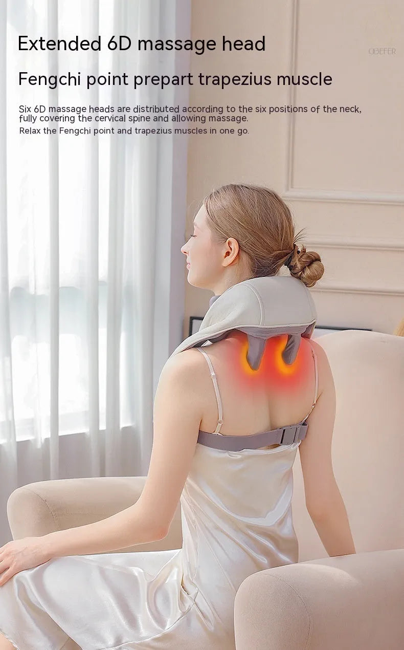 Creamy white rechargeable shoulder and neck massager with USB charging cable