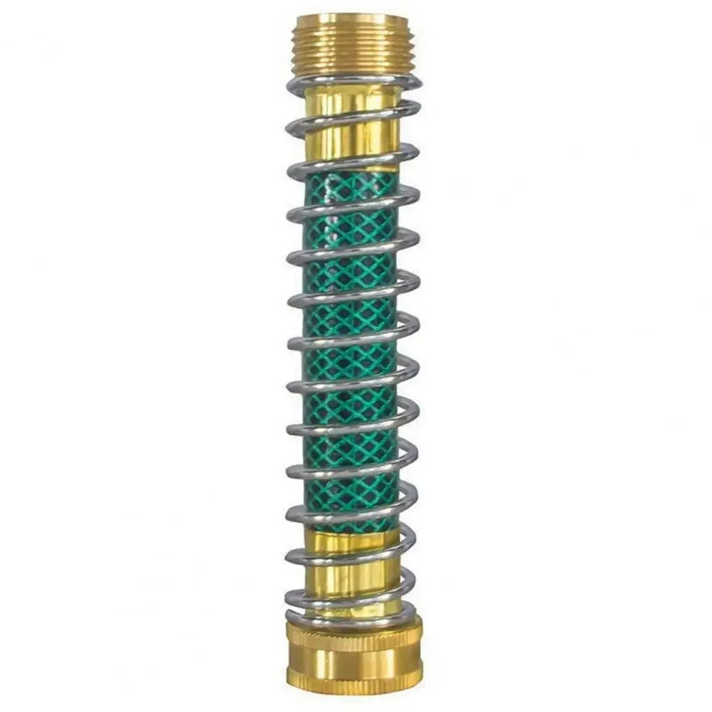 Brass garden hose connector with spiral spring measuring 15cm length