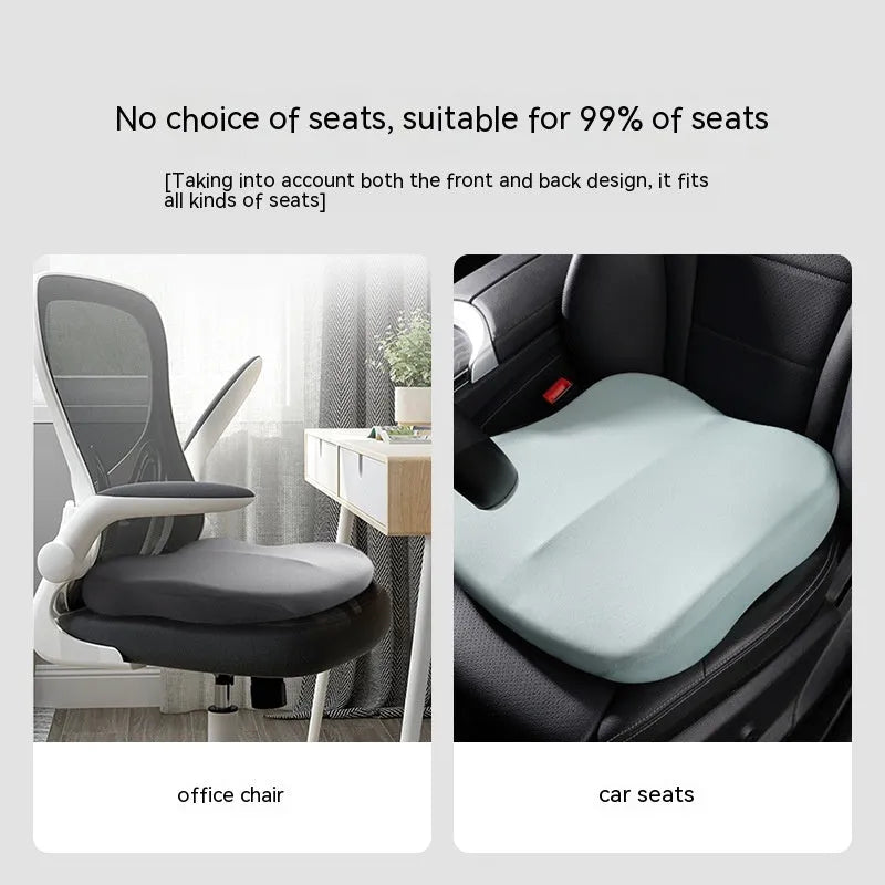 Square car seat cushion with ice silk fabric cover showing 10cm thickness for height increasing support