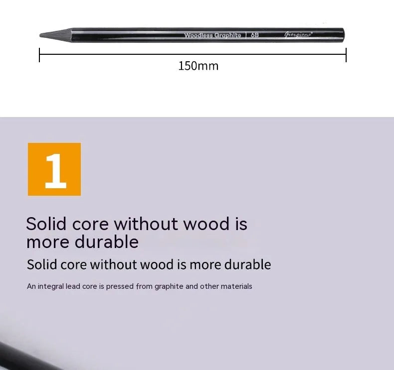 Set of six graphite and three carbonised art pencils in suction card packaging.
