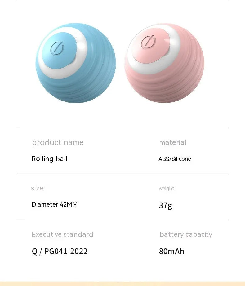 Blue rechargeable automatic bouncing ball smart toy for indoor cats on a floor.