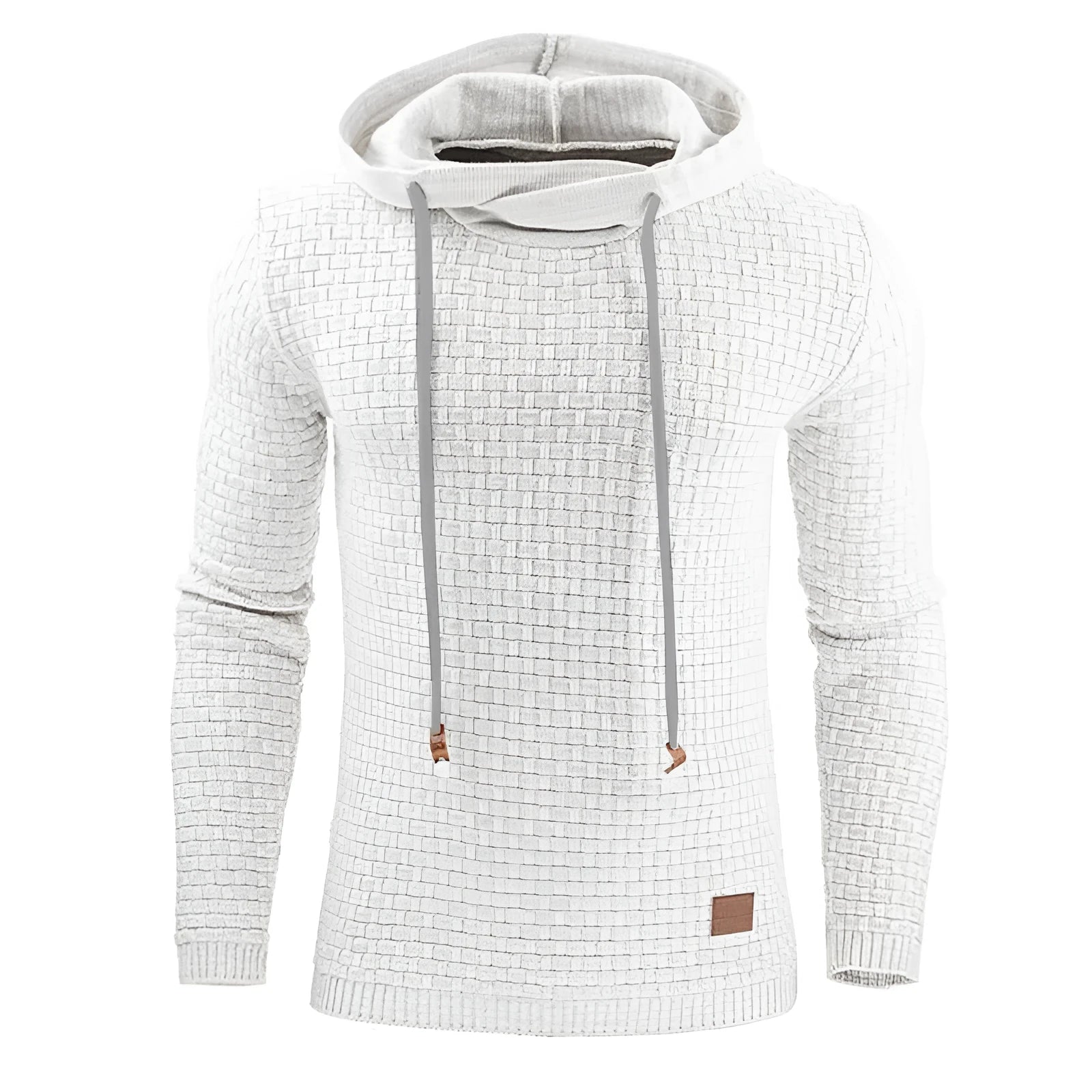 A men's hoodie sweater in a cotton and polyester blend, shown in one of nine available colours.