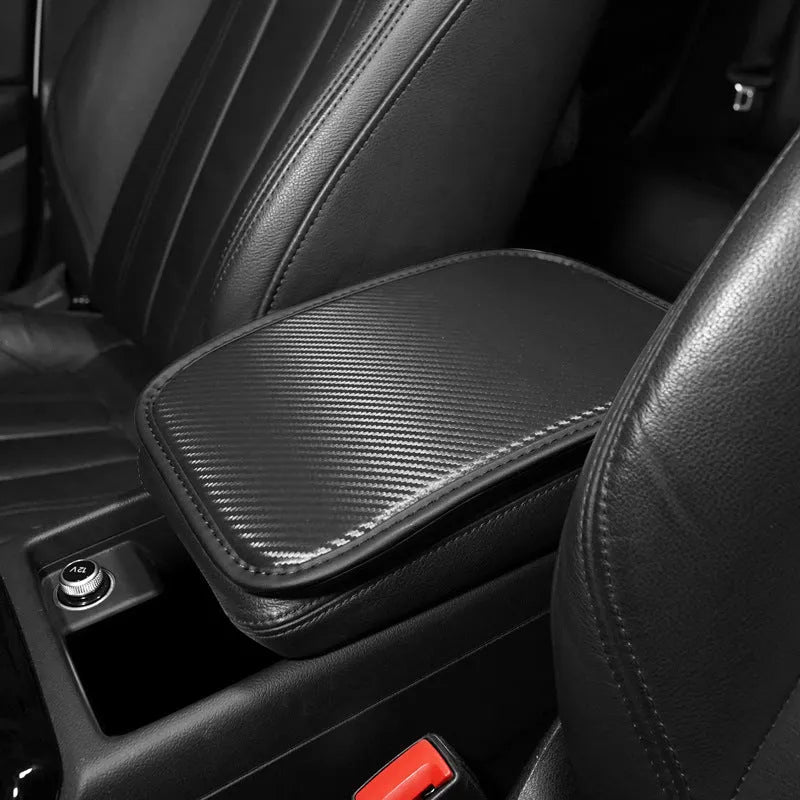Carbon fibre pattern armrest mat for car centre console in leather with 29x19cm dimensions