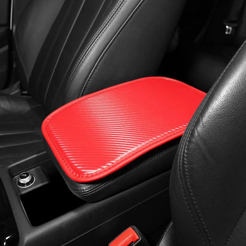 Carbon fibre pattern armrest mat for car centre console in leather with 29x19cm dimensions