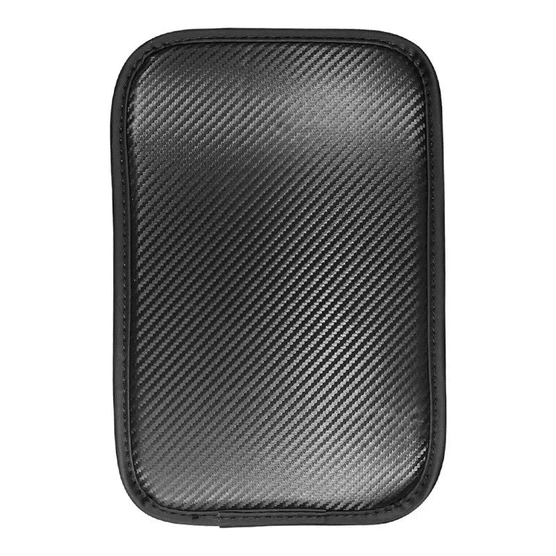 Carbon fibre pattern armrest mat for car centre console in leather with 29x19cm dimensions