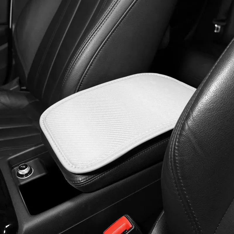 Carbon fibre pattern armrest mat for car centre console in leather with 29x19cm dimensions