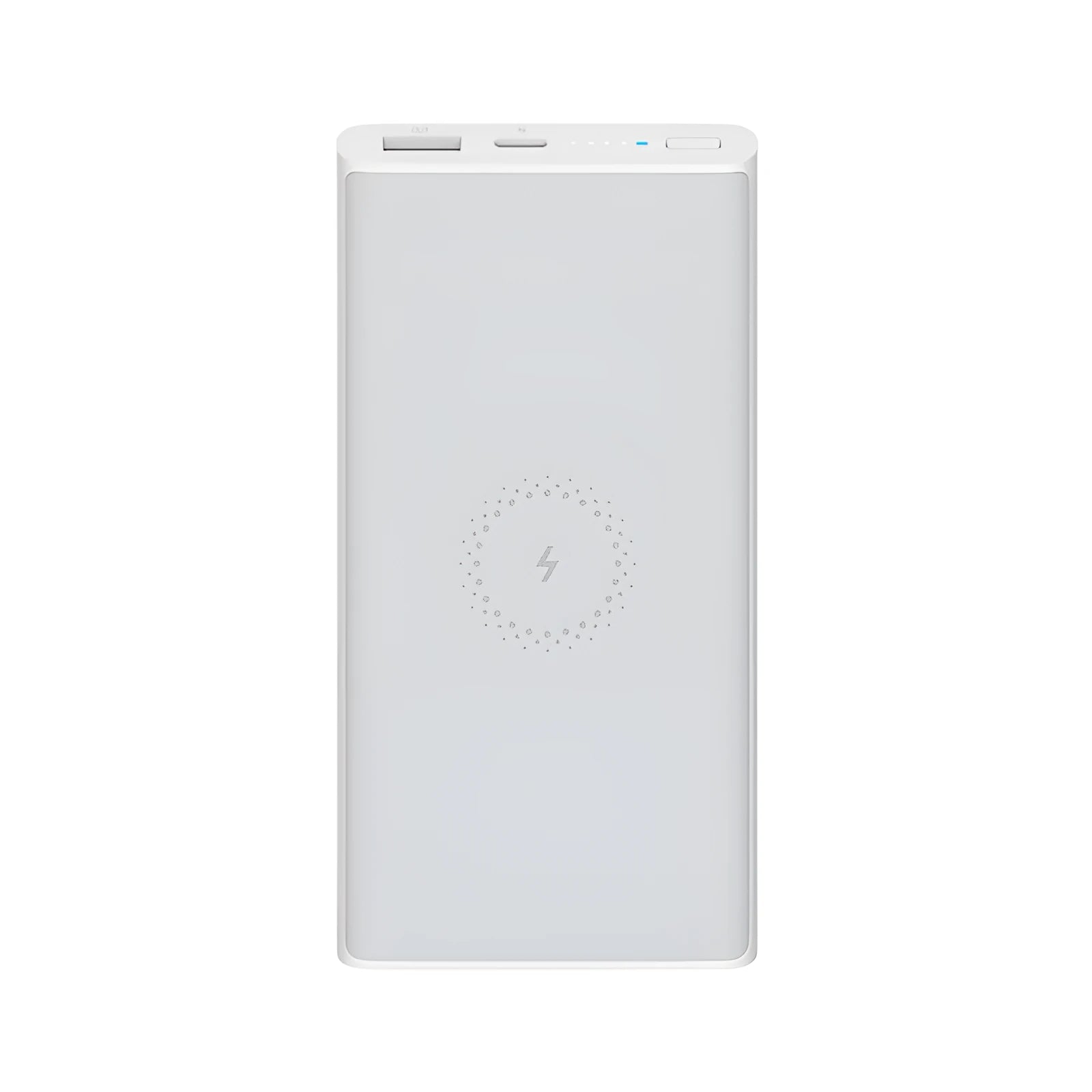 White or black 10000mAh capacity power bank showing USB-C port and wireless charging symbol