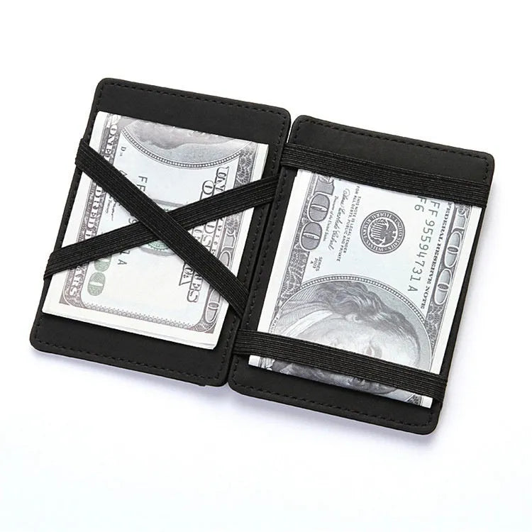 PU leather Magic Wallet in multiple colours, showing flip card holder and zipper coin compartment.