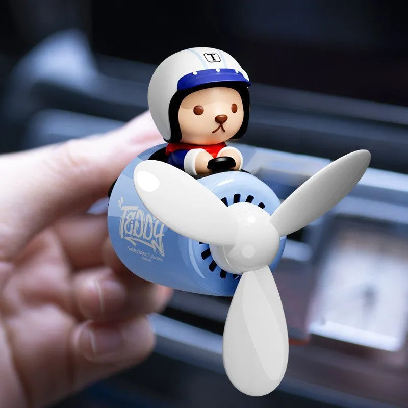 Teddy bear blue car aromatherapy vent clip ornament with plastic perfume holder