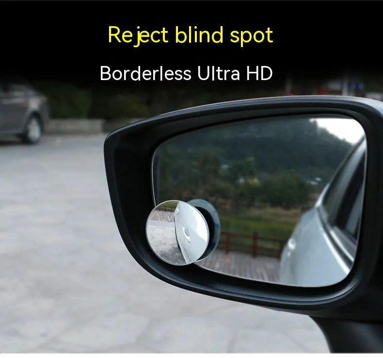 Silver car blind spot mirror with convex glass and 360° adjustable mount for rearview mirror attachment