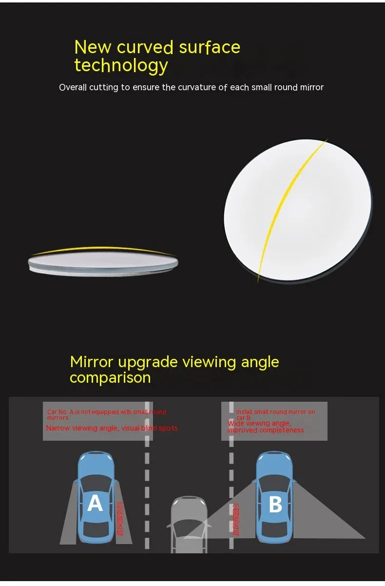 Silver car blind spot mirror with convex glass and 360° adjustable mount for rearview mirror attachment