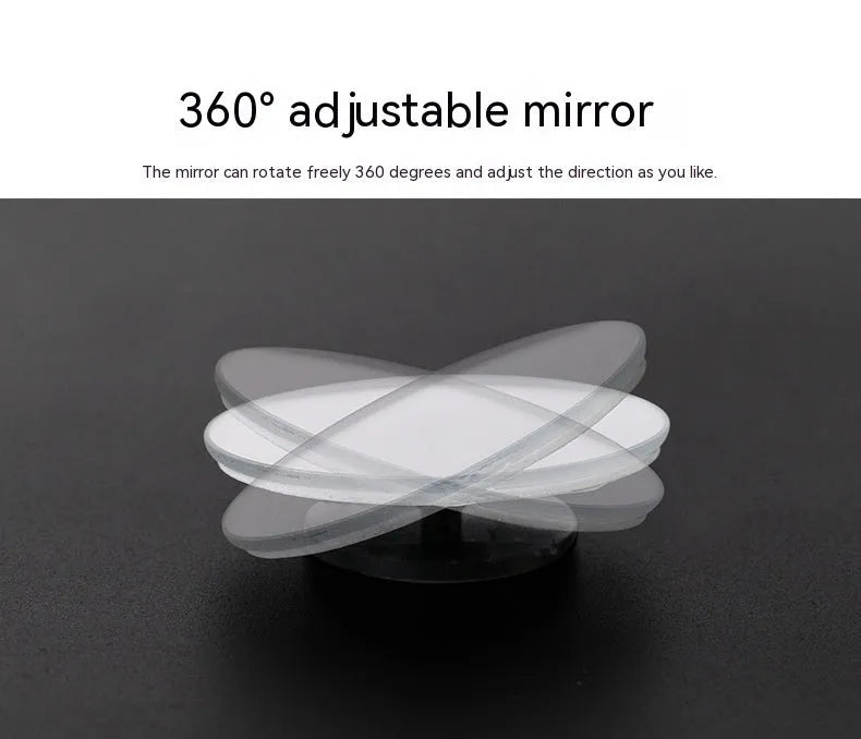 Silver car blind spot mirror with convex glass and 360° adjustable mount for rearview mirror attachment