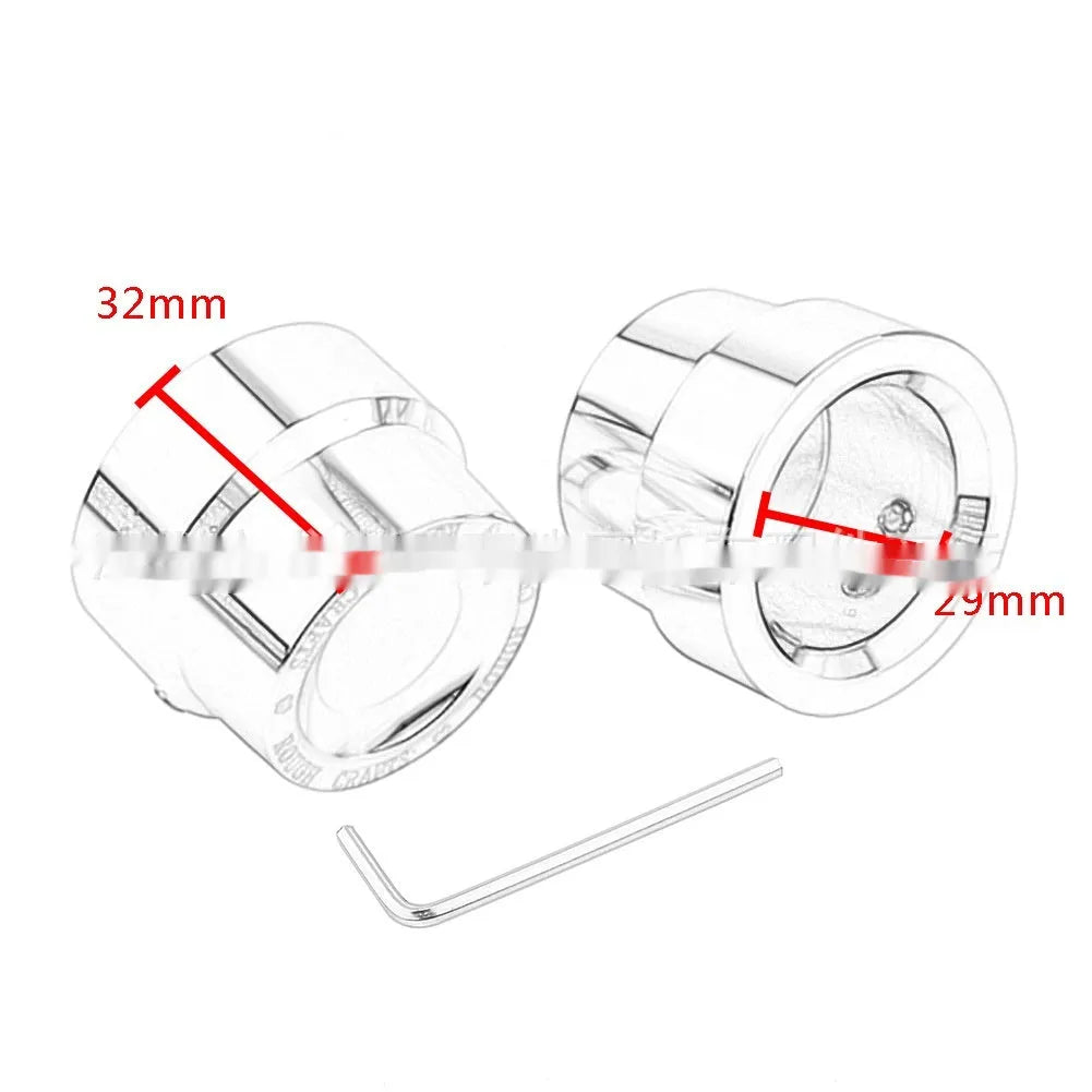 Black CNC aluminium front and rear axle decorative cap covers for Harley Sportster motorcycle.