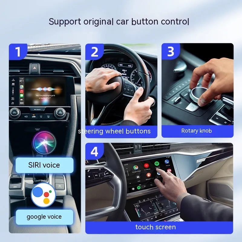 Car audio and video entertainment box converting wired connections to wireless streaming with 2Air technology