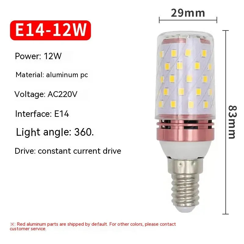 E14 LED corn bulb 12W 60 beads constant current tri-colour dimming white neutral warm light