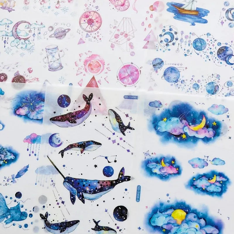 Abu Japanese paper sticker set with fantasy stars design measuring 10.5 by 14.1 centimetres