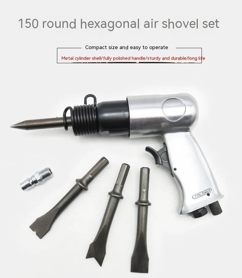 Industrial air hammer tool with brake pad removal air pick and hex handle configuration