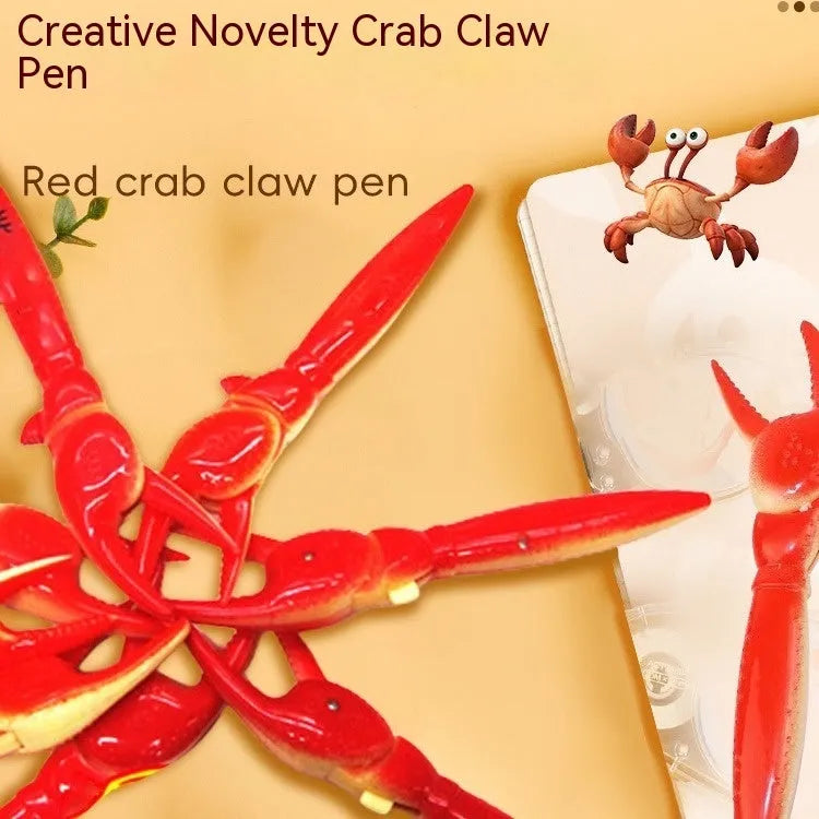 A ballpoint pen with a unique metal crab-shaped clip on its cap.