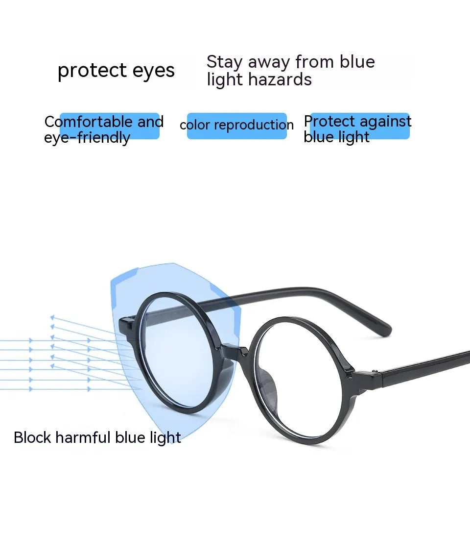 Retro round flat mirror glasses with PC frame in four colour options for Instagram style fashion