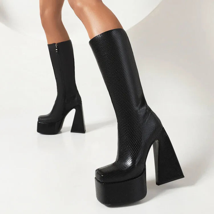 Women's black casual high ankle boots made from PU material on a white background.