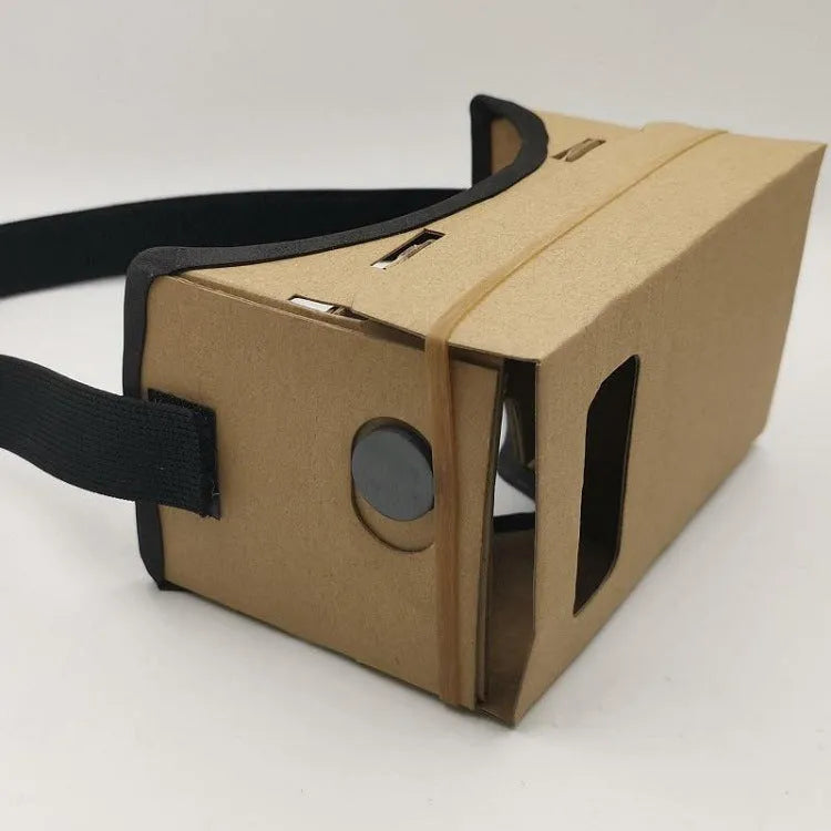 Pink and white VR cardboard glasses for 6-inch smartphones with adjustable head strap.