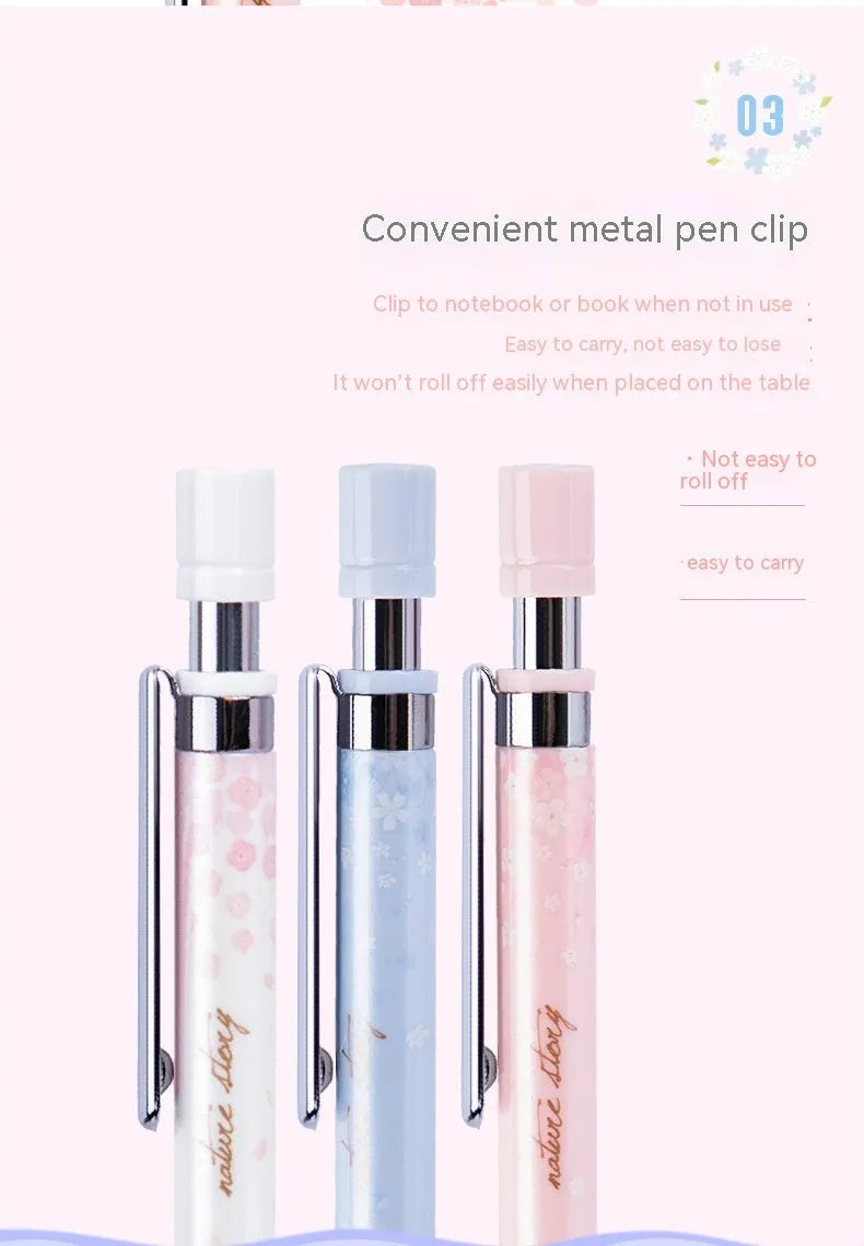 Mixed colour cartoon automatic pencil set with three 0.5mm pens and three boxes of HB refills.