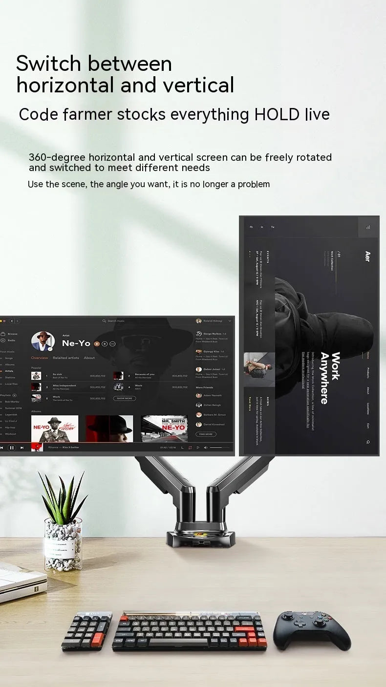 Dual screen monitor bracket with height adjustment for VESA 75-100mm compatible displays