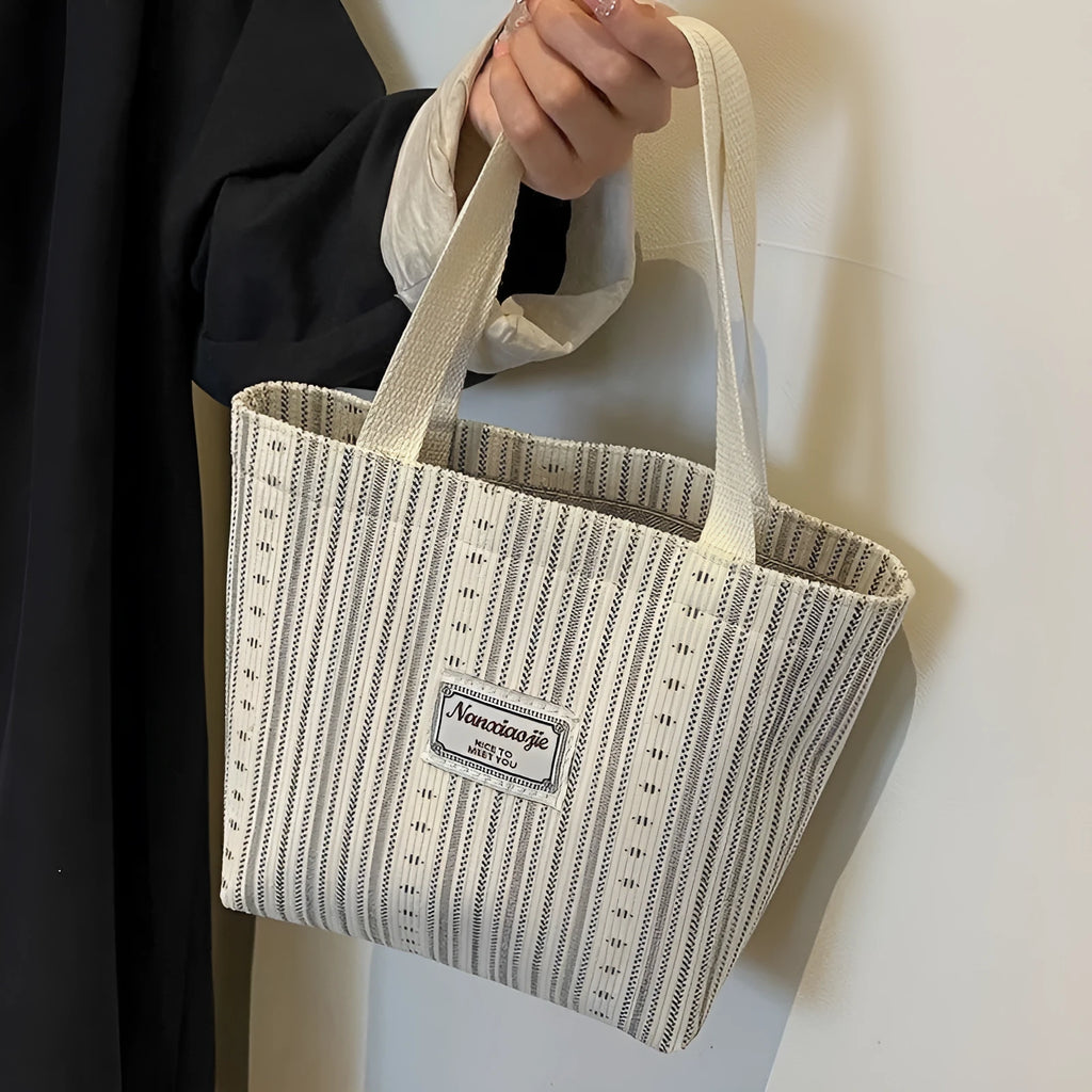 Japanese style large capacity corduroy handbag in ivory white, grey, or dark brown colour