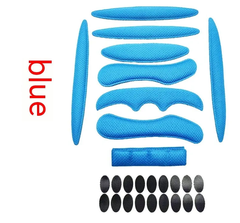 Universal cycling helmet sponge liner with Velcro chin pad in blue, black, red, or grey