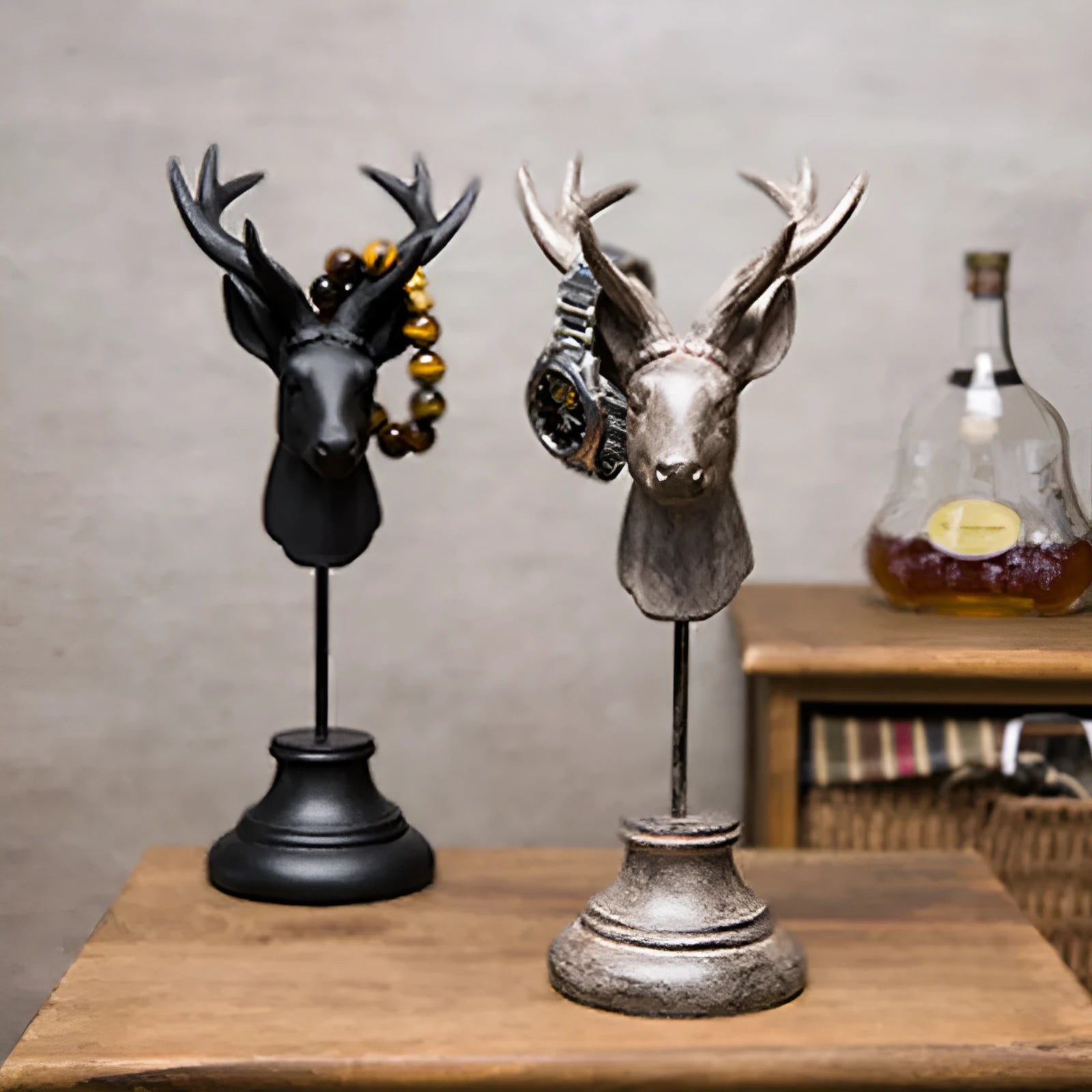 Natural resin animal figurine home decor in black, white, or wood colour, 32cm tall.