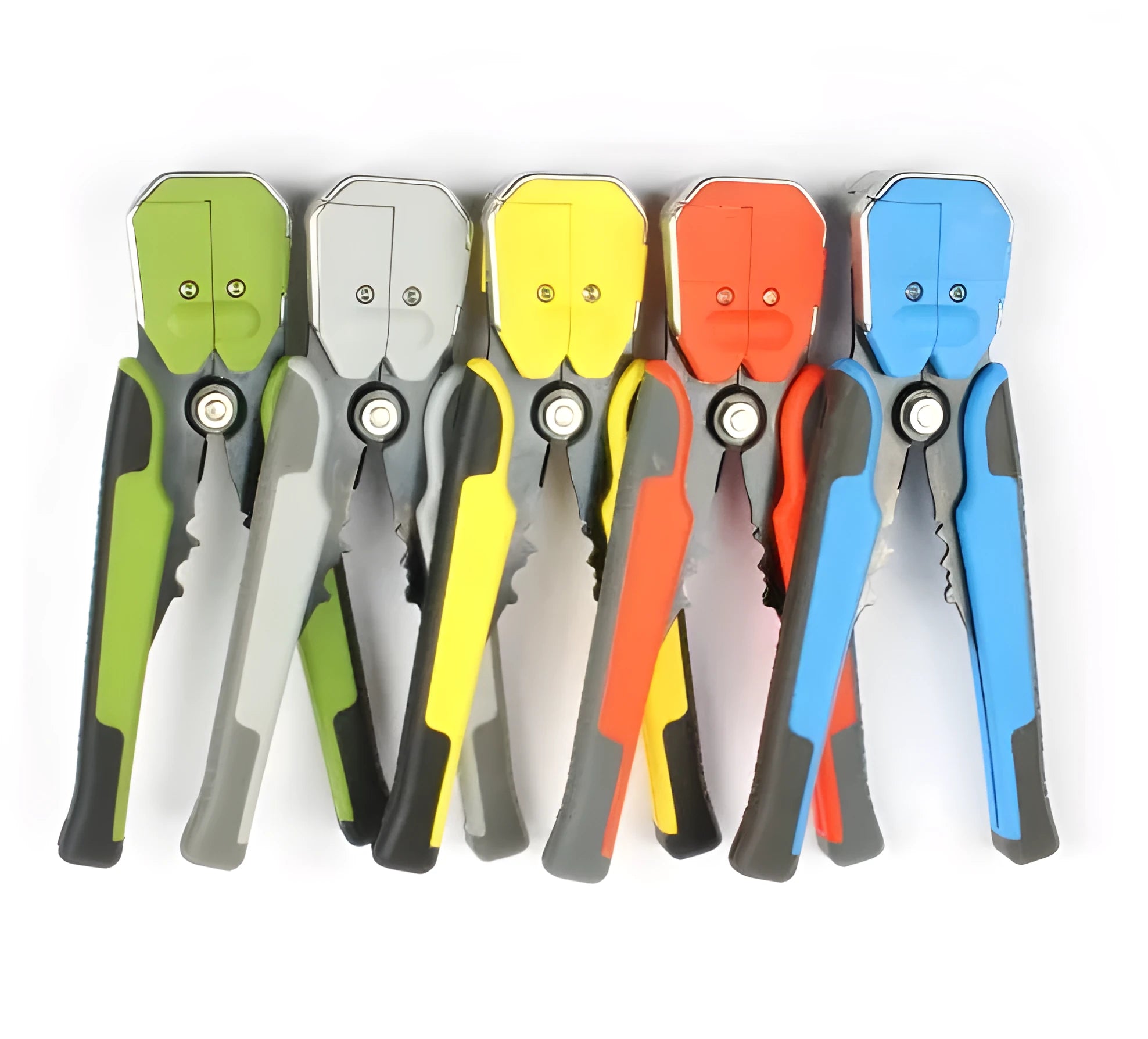Yellow automatic 3-in-1 wire stripper and crimping pliers tool with adjustment screw.