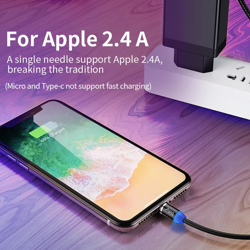 Magnetic USB charging cable with interchangeable Android, iPhone, and TYPE-C magnetic heads