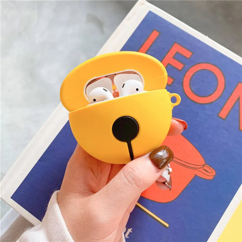 Yellow silicone AirPods case with bell design for 1st and 2nd generation headphones