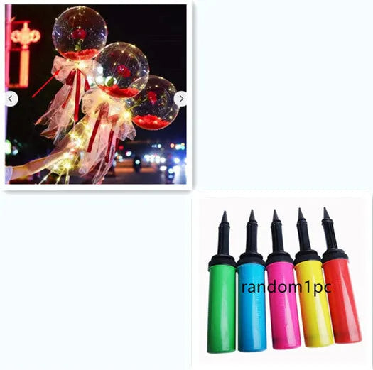 DIY LED luminous balloon rose bouquet set with transparent Bobo balls and LED lights on artificial flowers