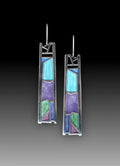 Women's silver irregular water drop earrings with oil colour effects