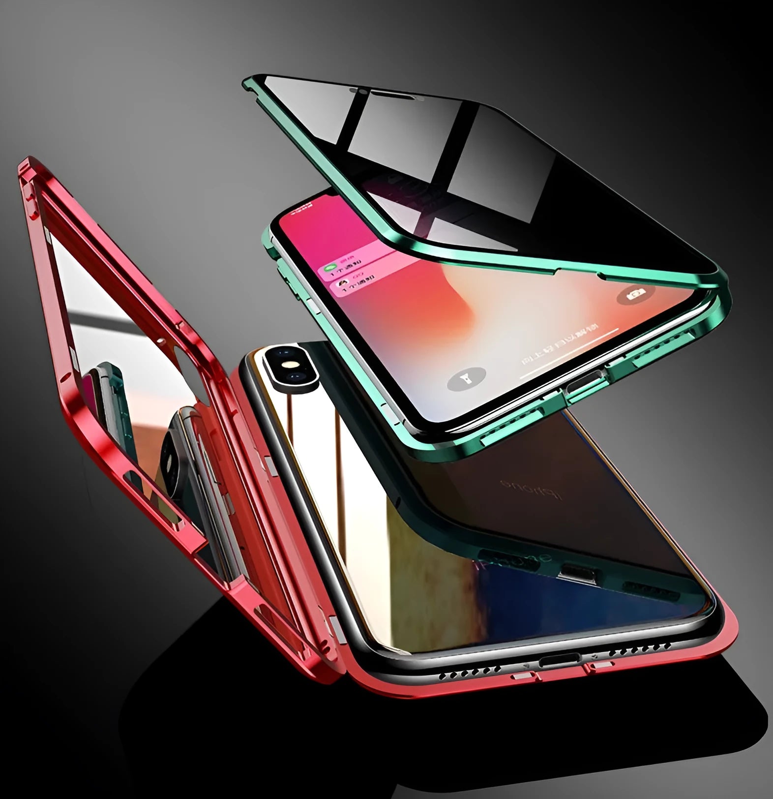 Black clamshell magnetic phone case for Samsung Galaxy with anti-peeping screen, open to show interior.