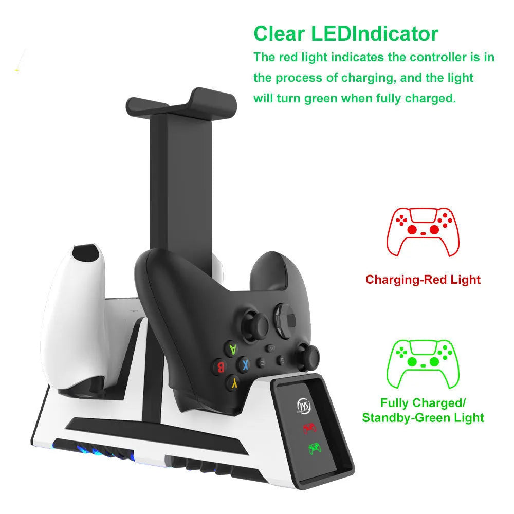 PS5 multifunctional base handle double charging station with magnetic suction heads and two controllers