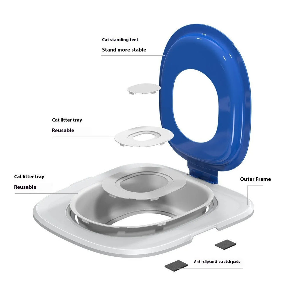 Fifth generation cat toilet trainer with removable tray in blue, grey and green colour options
